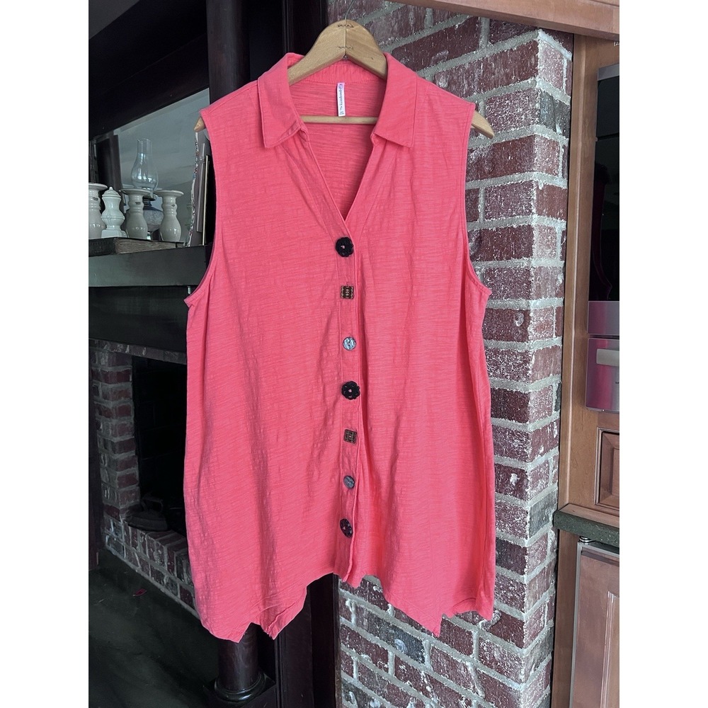 Passport Top Women's Size XL Multi Button Sleeveless Tunic Blouse‎